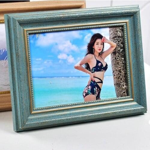 Photo Frame Retro Wooden Wall Desktop Art Ornaments Family Picture Painting Display Holder Green Color Home Room Decoration