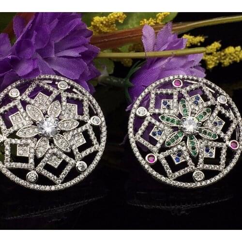 DIY Top Quality Jewelry Findings Components Flower Connectors For Necklace Copper Metal Cubic Zircon Round Shape Fashion Jewelry