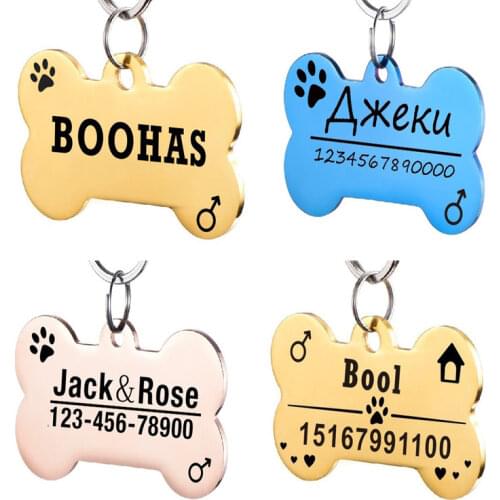 Dog Id Tag Bone The Custom Pet Name Message Tags Gold Rose Dog supplies Black Dogs And Cats Id Card Tags For Puppy Kitten Cards