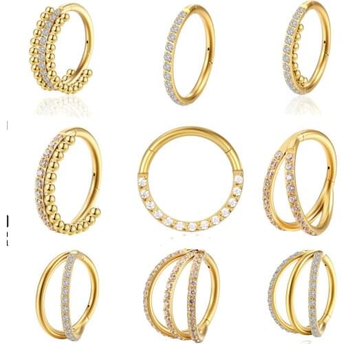 G23 Titanium Septum Piercings gold Nose Rings women zircon nose ring Segment Hinged beads Earrings Daith nose Piercings Jewelry