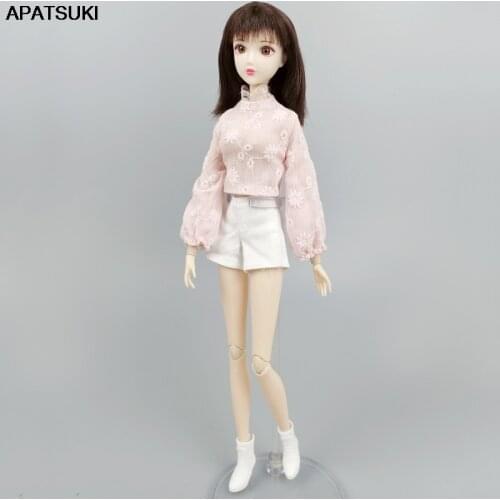 Fashion Clothes Set For Barbie Doll Accessories 1/6 Outfits Pink Puff Sleeve Tops Leather Skirt Shorts For Blythe Dolls Kid Toys