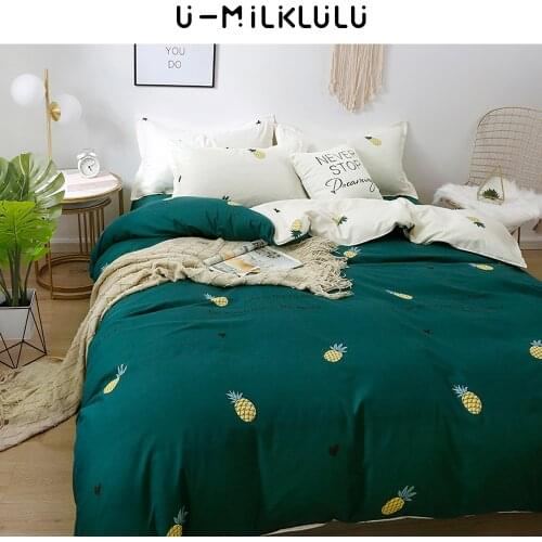 Pineapple Bedding Set White Sheet Set 180X200 Single Double Queen King Size Elastic Duvet Cover Pillowcase Green Bed Comforters