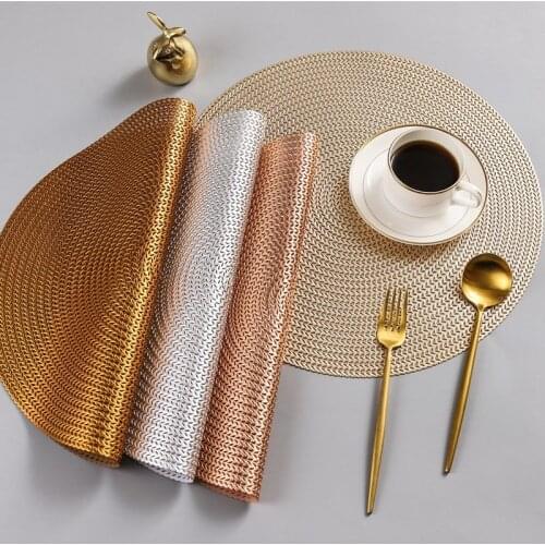 15 Inch Pvc Dining Table Mat,Golden/silver Hollow Pad,Round/octagonal,Anti-slip,Heat Resistant
