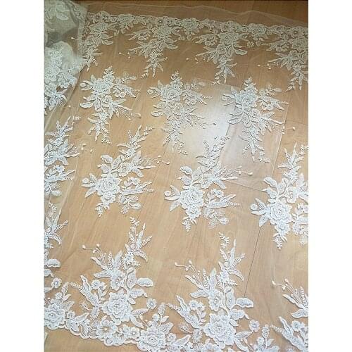 New Lace Fabric Heavy Embroidery Bridal Lace Fabric Rayon With Clear Sequins Large Patterns Lace Fabric 1 Yard