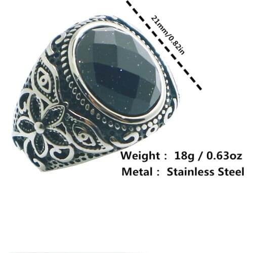 Mens Boys 316L Stainless Steel Cool Punk Gothic Beautiful Stone Flower Vintage Ring
