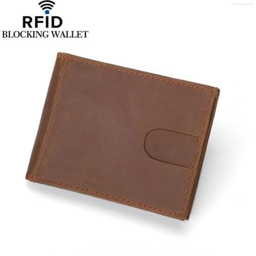 RFID Vintage Blocking Genuine Leather Money Clip Men Slim Thin Mini Wallet Male Small Purse Credit Card Dollar Price