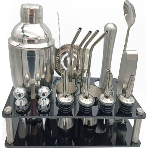Cocktail Set Boston Shaker Mixer Stainless Drink Making Kit Home Bar Tools Swizzle Stick Bottle Stopper Measuring Cup Wine Stand