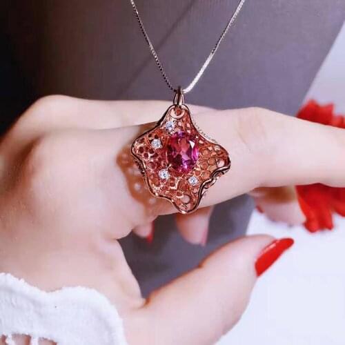 Natural red topaz gem pendant S925 silver Natural gemstone Pendant Necklace trendy flowers Birds Nest women gril party jewelry