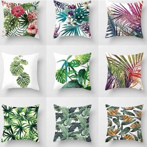 Tropical Plants Cushion Cover Polyester Green Leaves Decorative Pillowcase Plant Throw Pillow Case Home Decor Flower Pillow