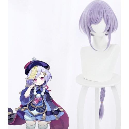 Game Genshin Impact Cosplay Qiqi wig 60cm light purple Braid hair for party wig Heat Resistant Synthetic Hair+ Free Wig Cap