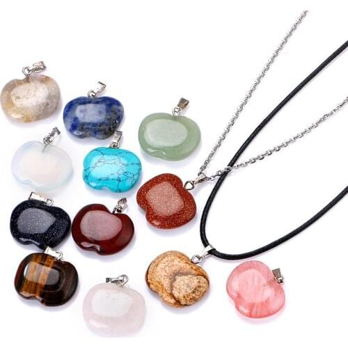 Apple Shape Pendant Group Unique High Quality Cut Stone 12pcs Lot Mix Random Apple Stone Charms with PU Cord