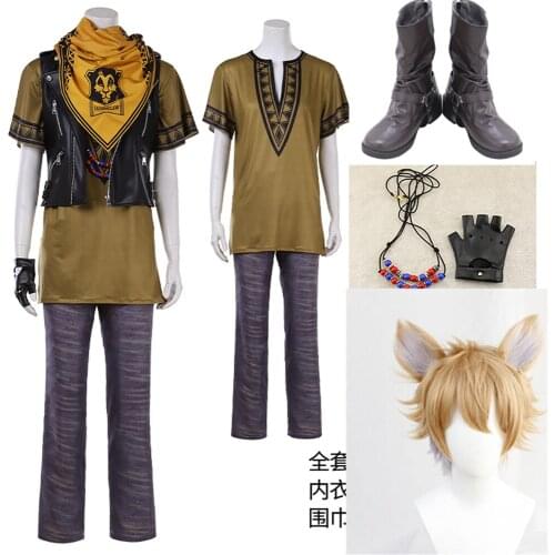Full sets Twisted Wonderland Savanaclaw Jack Leona Ruggie Cosplay Costume Halloween Dress Headdress +wig+shoes