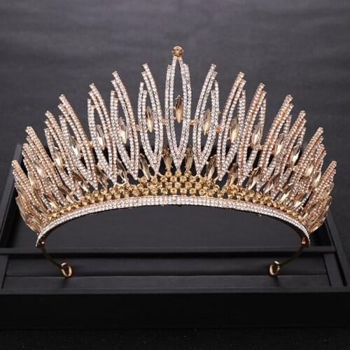 Luxurious Rhinestone Crystal Gold Big Wedding Crown Queen Bridal Tiara Women Beauty pageant Bridal Hair Accessories Hair Jewelry