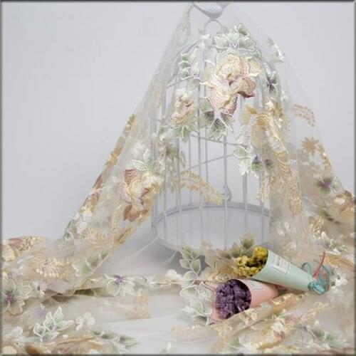 1yard/lot Mesh embroidered lace fabric for Wedding dress cheongsam childrens clothing decoration accessories diy sewing fabric