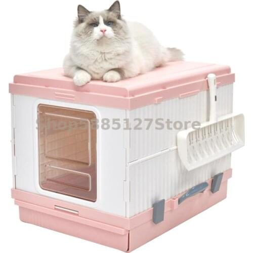 Foldable Portable Cat Litter Pan Fully Enclosed Anti Splash Extra Large Toilet Litter Pan Cat Supplies