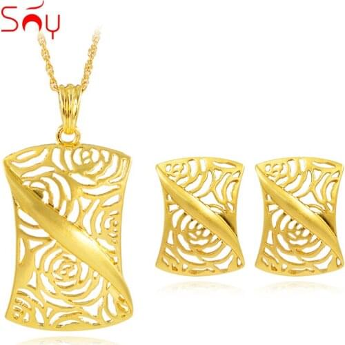 Sunny Jewelry Fashion Jewelry Square Hollow Out Jewelry Sets Women Earrings Necklace Pendant For Party Daily 2020 New Arrivals