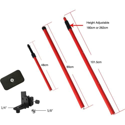 Red Extend Telescoping Pole 1/4"and 5/8" Interface Mount Ceiling Leveling Rod For Laser level