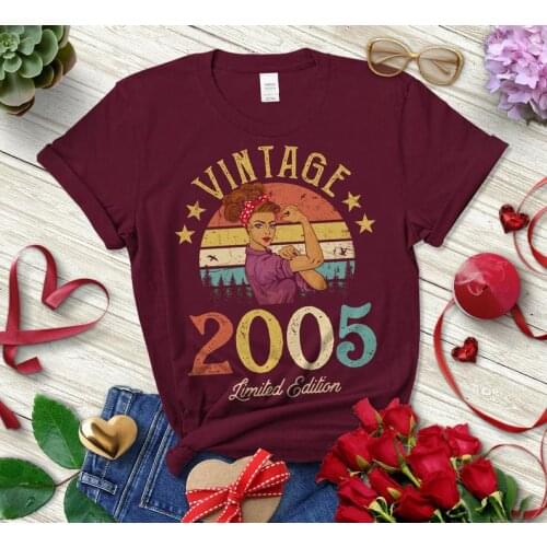 Vintage 2005 Limited Edition Retro Womens T-Shirt Funny 16th Birthday Gift Cotton Lady Clothes Fashion O Neck Short Sleeve Tees