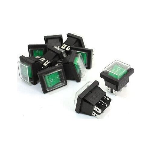 Free shipping10PCS AC 250V/16A 125V/20A 2P2T Panel Mounted Waterproof Rocker Switch Green