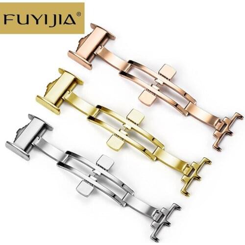 FUYIJIA Luxury Butterfly Buckle L2 Watch Substitute Buckle 12MM 14MM 16MM 18MM Alligator Strap Stainless Steel Clasp Accessories