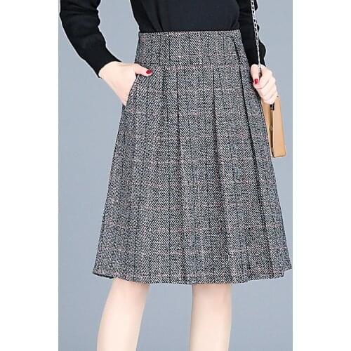 2020 Autumn & Winter New Arrival Vintage Plaid Skirt Woolen Pleated Skirt Korean Style High Waist A-line Skirt Free Shipping