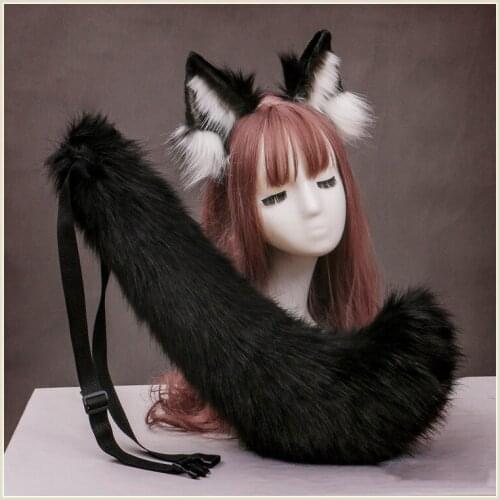 Women Animal Ears Hair Hoop Kawaii Plush Fox Wolf Ears Tail Lolita Headdress HairBand Halloween Cosplay Costume Fancy Dress