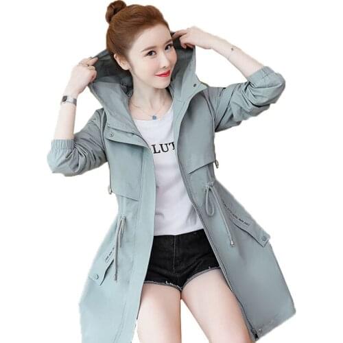 2021 Women Trench Coat Female Spring Autumn Casual Student Windbreaker Ladies Loose Coat All-match High-end Hooded Ladies C555