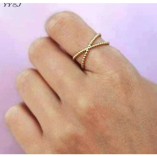 Double layered beaded ring for women stainless steel gold stackable midi ring minimalist dainty fashion 2021