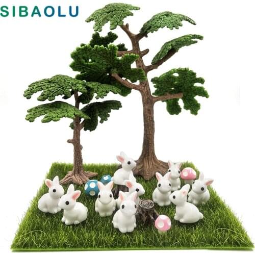 10pcs White Rabbit Figurine Miniature Aniaml Decoration mini fairy garden Cartoon animal statue resin craft Home Car Decoration