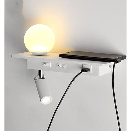 2020 new Wall lamp reading lamp LED bedroom bedside lamp with USB port shelf wireless charging hotel room wall lamp