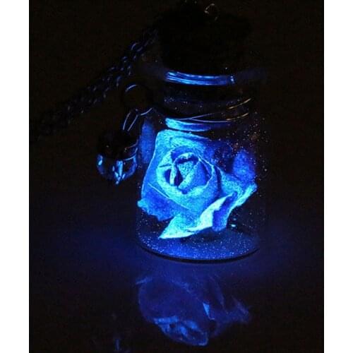 2020 New Arrivals Glow in The Dark Jewelry Glowing Flower Delicate Necklace Mini Glass Wishing Bottle Pendant Necklaces Beads