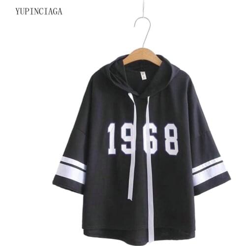 2021 Summer Casual Cotton Digital Print Hooded Loose Sweatshirt Hoodies Women Short Sleeve Top Girls Tracksuits Pullovers2114816