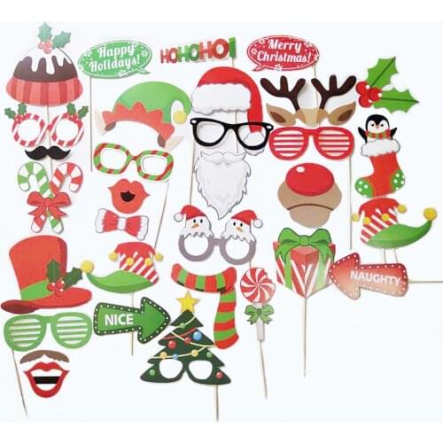 32 sets of Christmas photo props Santa Claus snowman elk funny photo beard glasses mask