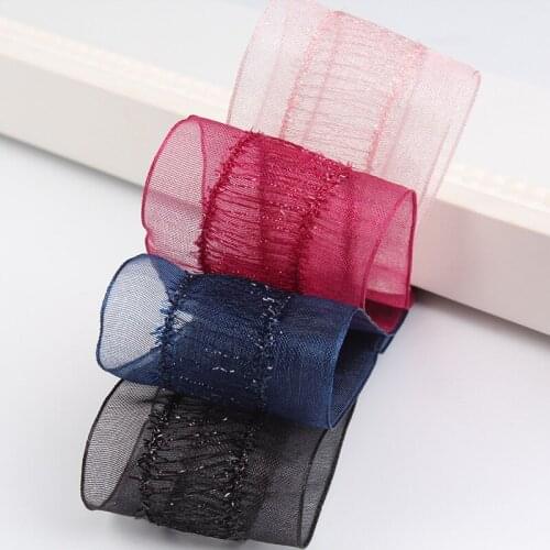 Handmade Glitter Double Stripes Ribbons DIY Lace Organza Net Embroidered Trim Tape 1"40mm Black Cloth Sewing Hairbow Handicrafts