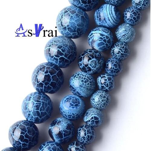 Natural Stone Beads 6 8 10 mm Blue Oxidized Agates Round Loose Spacer Beads For Jewelry Making DIY Bracelet Necklace Charms 15"