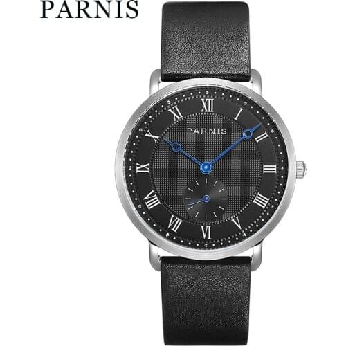 Parnis 40MM Black Dial Quartz Mens Watch Waterproof 20mm Leather Strap Wristwatches Clock Top Luxury Brand 2021 With Box Gift