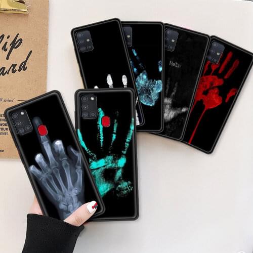 Case For Samsung Galaxy A51 A71 A21s A31 A32 5G A41 A12 A11 A72 A52 4G A01 A02s Black Soft Phone Coque Funda Skeleton Hand Bone
