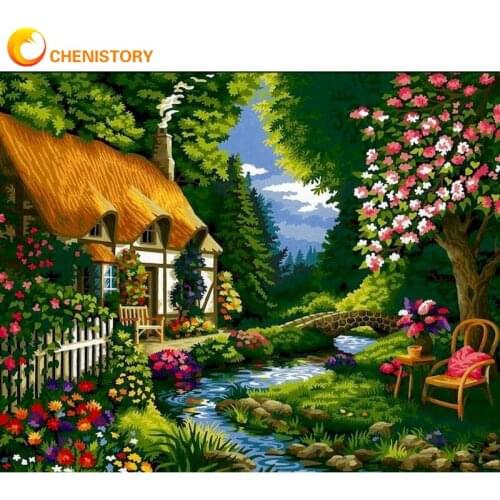 CHENISTORE 5D DIY Diamond Painting Landscape Cross Stitch Kit Mosaic Diamond Embroidery Stream Full Square Drill Home Decoration