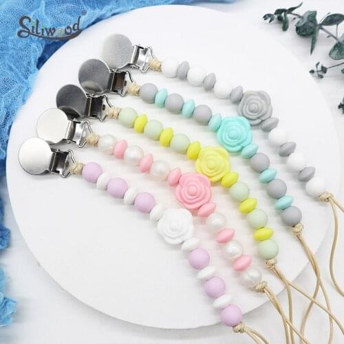 Baby Pacifier Chain Flower Silicone Pacifier Clips Teething Beads Dummy Clip Nipple Holder Attachment Baby Teething Toys Gifts