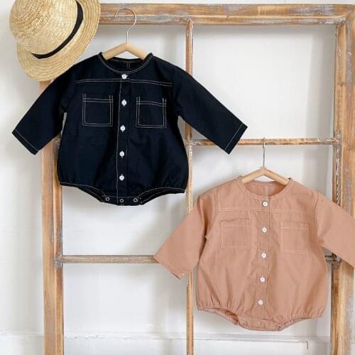 Korean Style Toddler Baby Girl Romper Spring Autumn Baby Girls Clothes Cotton Long Sleeve Solid Color Newborn Baby Jumpsuit