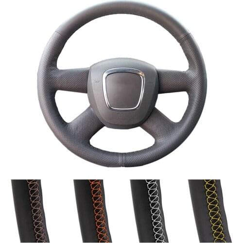 DIY Customized Car Steering Wheel Cover For Audi Old A4 B7 B8 A6 C6 2004-2011 Q5 2008-2012 Q7 2005-2011 Leather Steering Wrap