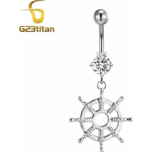 G23titan Summer Beach Body Jewelry Silver Color Anchor Navel Rings G23 Titanium Belly Button Rings Sex Navel Piercing Jewelry