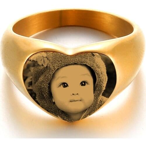 Engraved Photo Custom Name Rings Personalized Stainless Steel Romantic Heart Shaped Ring for Women Jewelry and Gtit
