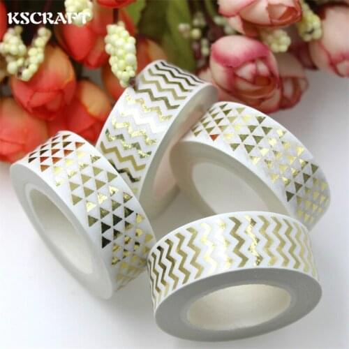 KSCRAFT 15mm*10m Adhesive Tape for Scrapbooking DIY Craft Sticky Deco Masking Japanese Paper Washi Tape Gold Series