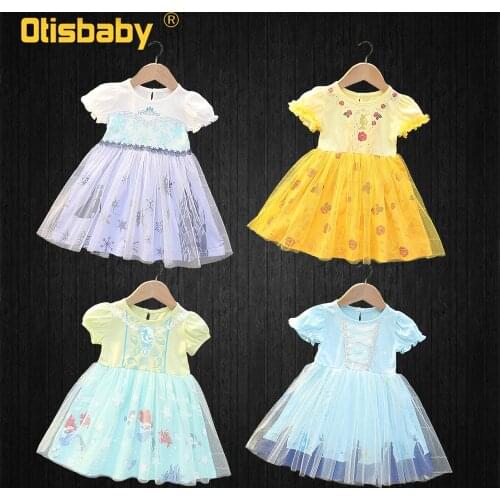 Summer Baby Girls Princess Elsa Belle Ariel Dress Toddler Cotton Soft Fairy Frocks Cinderella Dress Up 1 2 Year Birthday Dress