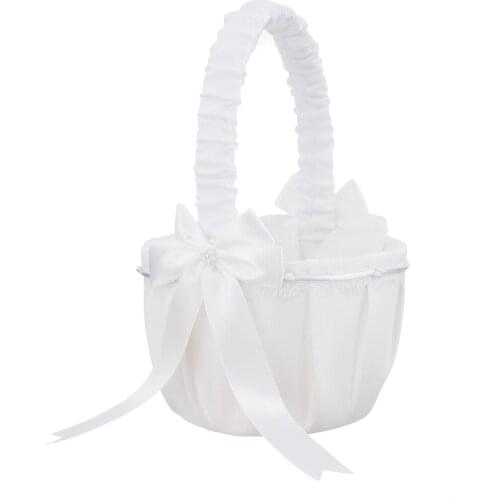 MagiDeal Romantic Bowknot White Satin Wedding Ceremony Party Flower Girl Basket
