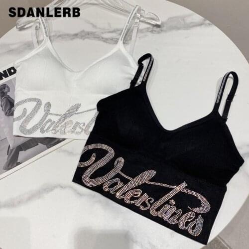 2021 Summer Sports Vest New Rhinestone Fitness Chest Pad Slim Tube Top Underwear for Women Sexy Backless Tank Top Bottom Shirt