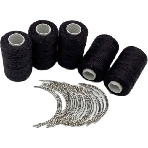 Thread needle kit 24 pcs C curved needle with gift 5 small rolls DARK BROWN color Cotton Sewing Thread Hand-tied weaving thread