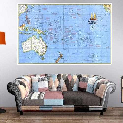 225*150cm The Pacific Ocean Islands Map Non-woven Vinyl Canvas Painting Wall Poster Living Room Home Decoration School Supplies