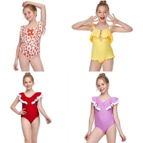 2-12Y New Fashion Baby Girls One-piece Swimsuit Cute Bow/Ruffle Little Girl Bikini Swimsuit Toddler Baby Swimwear Bathing Suit